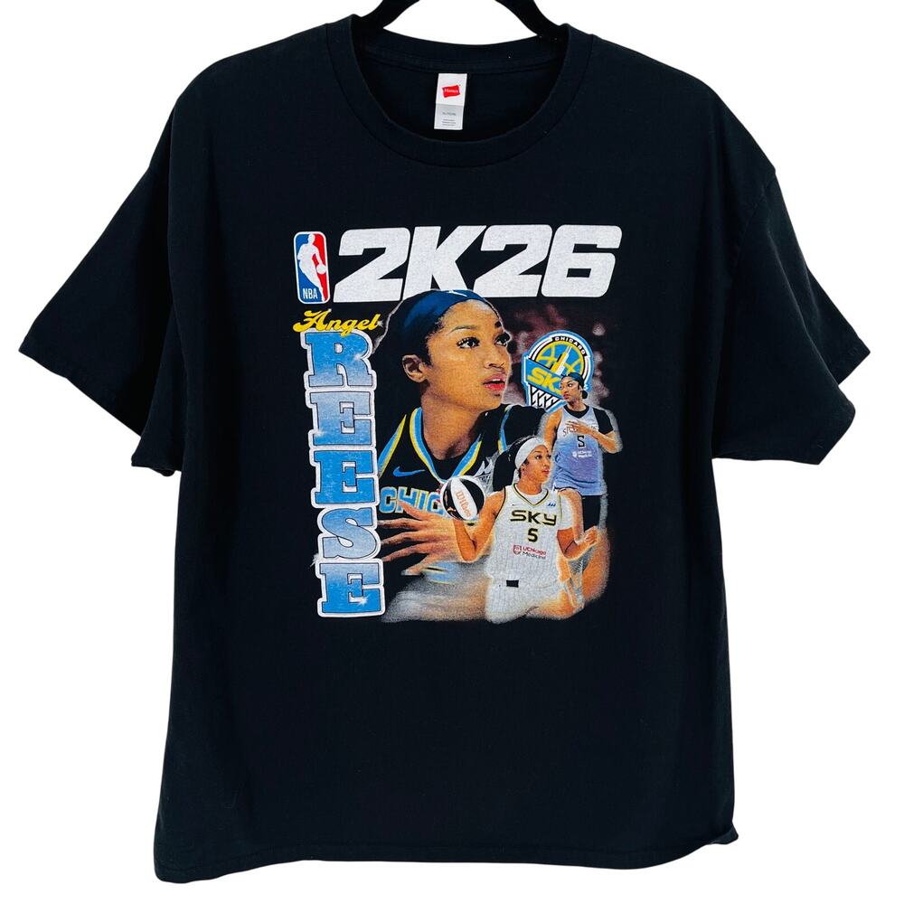Angel Reese 2K26 Chicago Sky WNBA Black Graphic T Shirt Size XL 2026